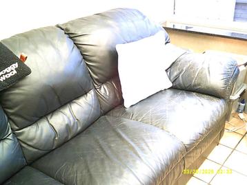 Lederen salon. 3 & 2 zit antraciet zwart Gratis afhalen