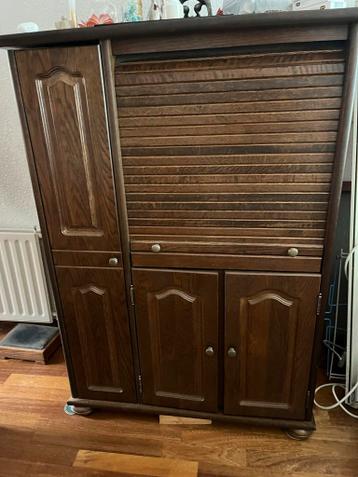 Eiken computerkast met rolluik