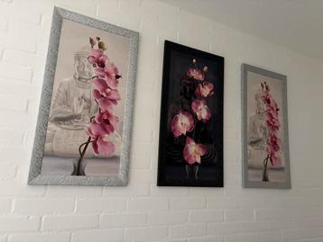 3 schilderijen met Boeddha en orchidee gratis