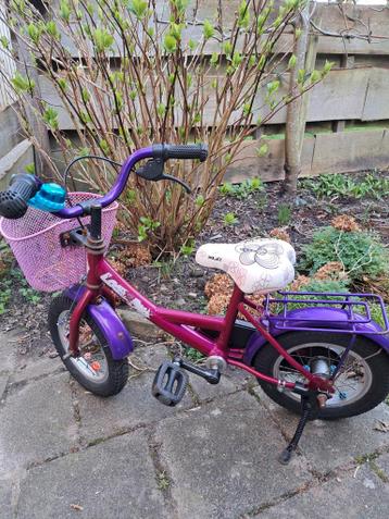 Paarse kinderfiets met mandje