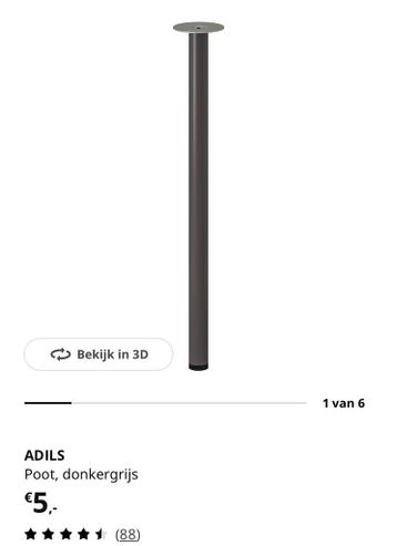 6 x Ikea Adils metalen tafelpoot