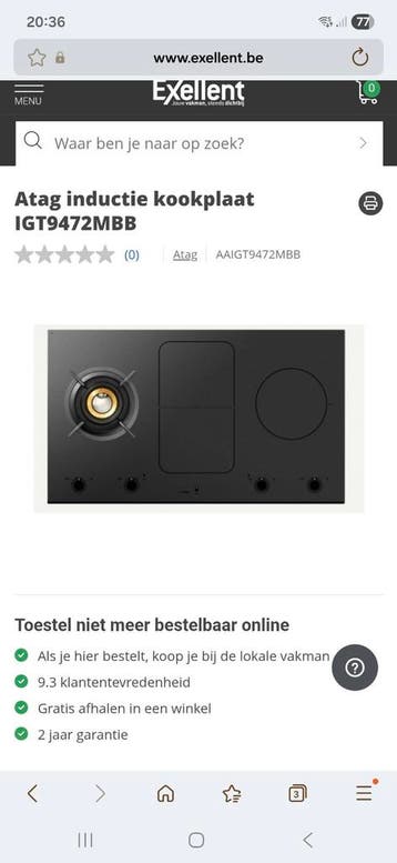 ATAG Inductie kookplaat IGT9472MBA 90cm met wokbrander