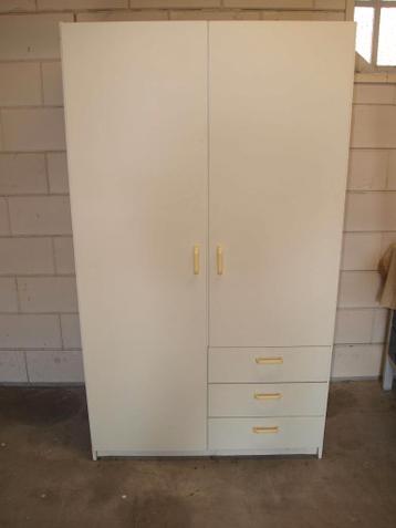 kledingkast gebruikt 2 deuren 3 laden wit 171x97,5x50,5