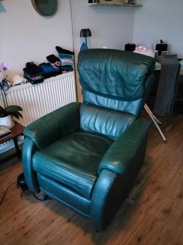 Groene leren relaxfauteuil met afstandsbediening