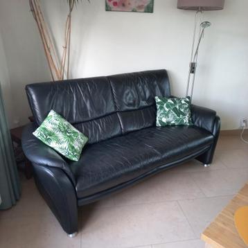 Zwarte lederen 2,5-zitsbank Goossens (190x80cm)