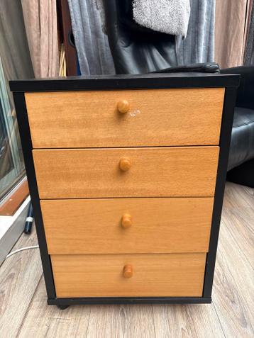 Ladenkastje met 4 lades - zwart met houtkleur