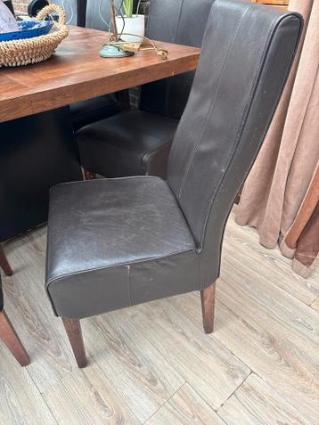 Donkerbruine leren eetkamerstoelen 6x