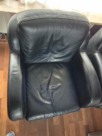 Comfortabele zwarte leren fauteuil 2 stuks
