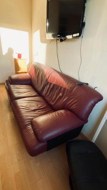 Leren bank bordeaux rood met zwart - gratis afhalen