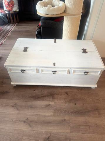Opbergkist / Salontafel - Wit Hout vintage