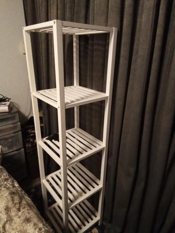 Witte houten badkamerrek / opbergrek met 5 planken
