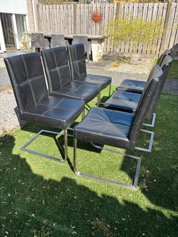 6 Eetkamerstoelen - Zwart Leerlook met Chroom Onderstel