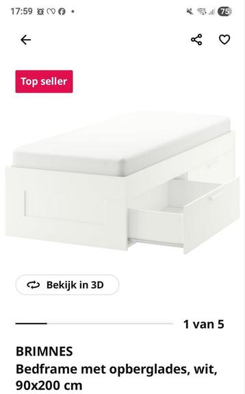 IKEA BRIMNES bed 90x200 met opberglades