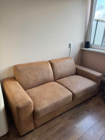 Gratis ophalen: 3-zits bank, lichtbruin nubuck leer