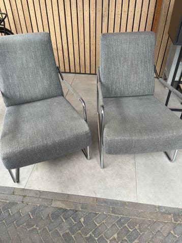 2x Fauteuil - Grijs met Chroom Frame