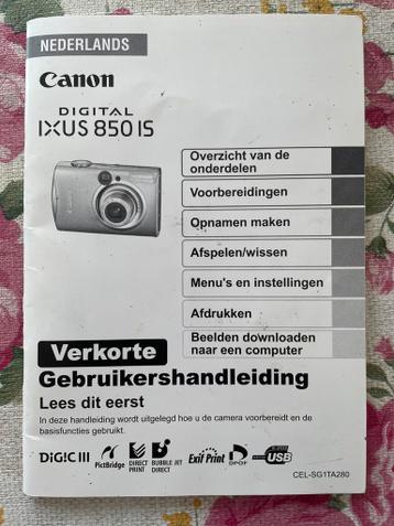 HANDLEIDING CANON IXUS 850 IS