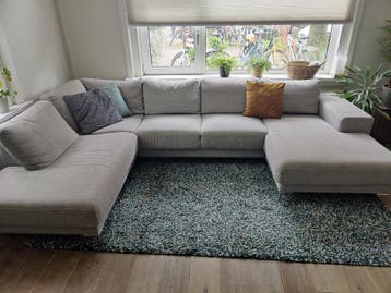 Grijze hoekbank met dubbele longchair