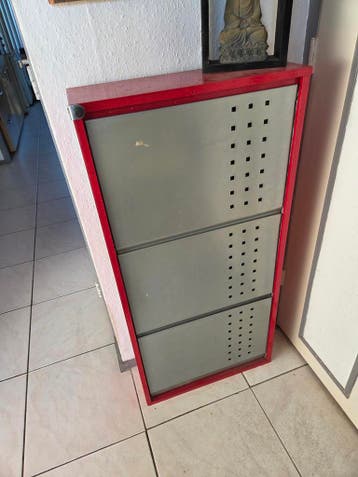 Schoenenkastje met 3 vakken - Rood/Grijs