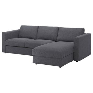 VIMLE
3-seat sofa, with chaise longue/Gunnared medium grey