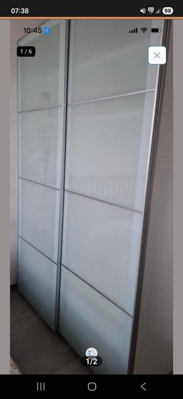 Twee IKEA melkglas schuifdeuren 236x75 cm