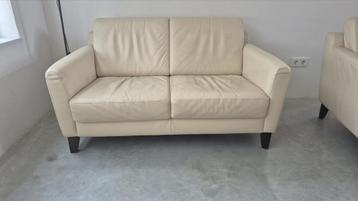 Leren 2-zitsbank en 2 fauteuils - Crème