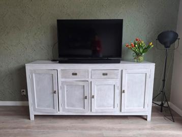 Wit dressoir van teakhout met white wash - Gebruikt
