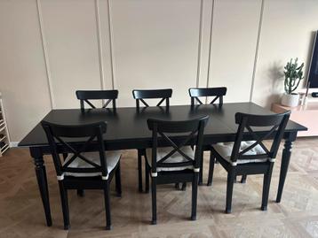 IKEA Eethoek: Ingatorp tafel met 6 Rosentorp/Ingolf stoelen