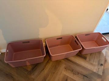 3 roze Curver wasmanden