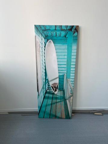 Canvas poster met surfplank op turquoise veranda