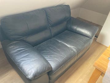 Zwarte nappa leren tweezitsbank - Gratis afhalen vanaf 3-04