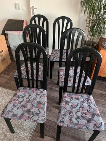 Zwarte eetkamerstoelen met stoffen zitting (6 stuks)