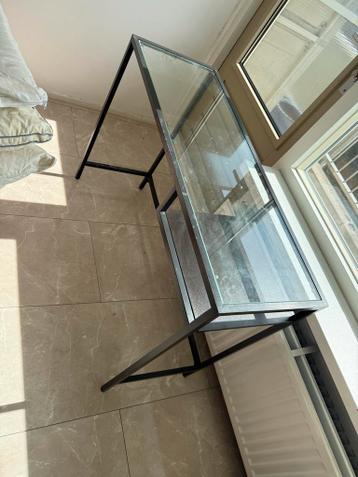 Glazen bijzettafel/plantentafel met metalen frame