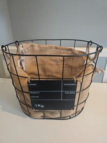 Metalen mand met jute zak - Decoratieve opberger
