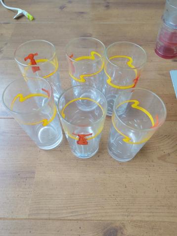 Set van 6 vintage glazen met kraanmotief