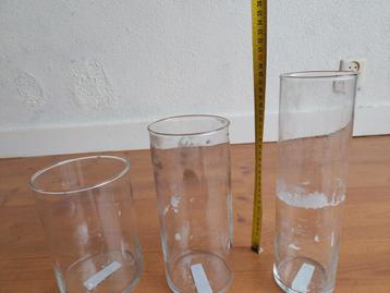 Set van 3 glazen vazen of waxinehouders