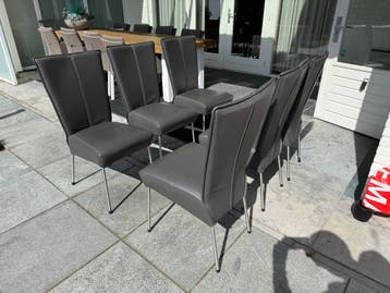 6 leren eetkamerstoelen, antraciet - Gratis af te halen