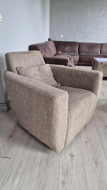 Stoel, fauteuil breed robuust beige geweven stof
