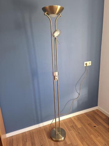 Messing vloerlamp met leeslamp en dimmers