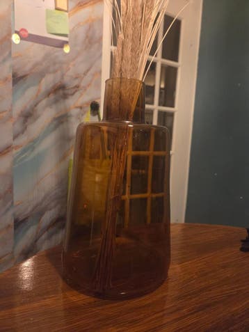 Bruine glazen vaas met pluimen-ruilen