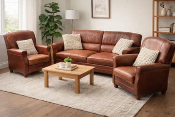 Comfortabel leren bankstel met twee fauteuils gratis