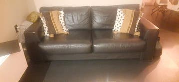 zeer degelijke zwart echt leren bank