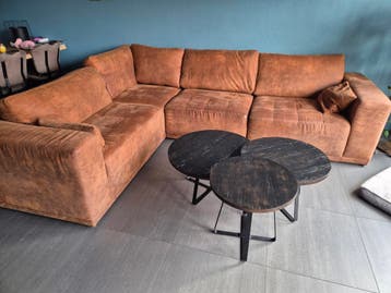 Cognac kleurige hoekbank