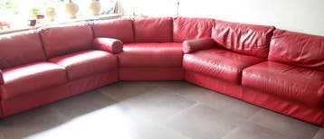 Ruime rode leren hoekbank, 7 zitplaatsen