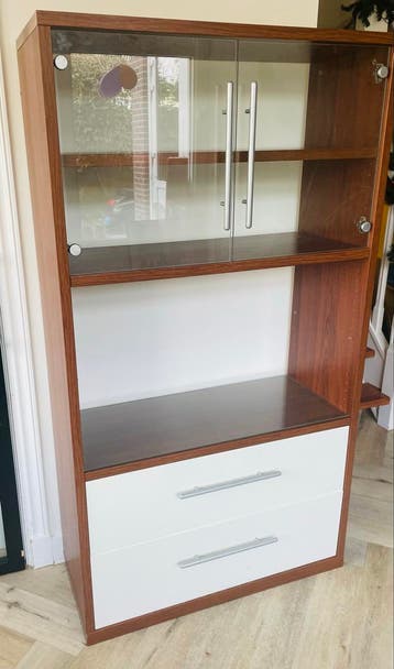 Kast met glazen deuren en 2 lades - 98x40x178 cm