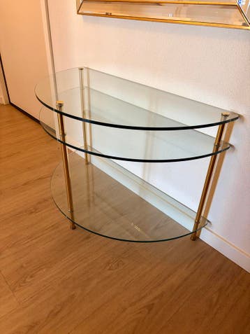 Glazen bijzettafel met gouden poten