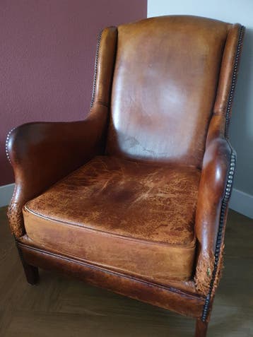 Cognac lederen fauteuil