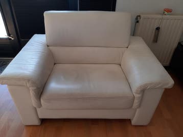 Comfortabele witte leren bank en fauteuil set