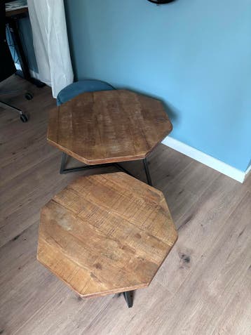 Salontafeltjes mangohout met metalen onderstel