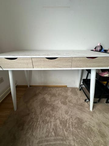 Bureau 20x43 cm met 3 lades - bovenblad moet geverfd