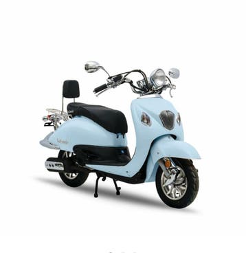 Onderdelen van een lichtblauwe scooter